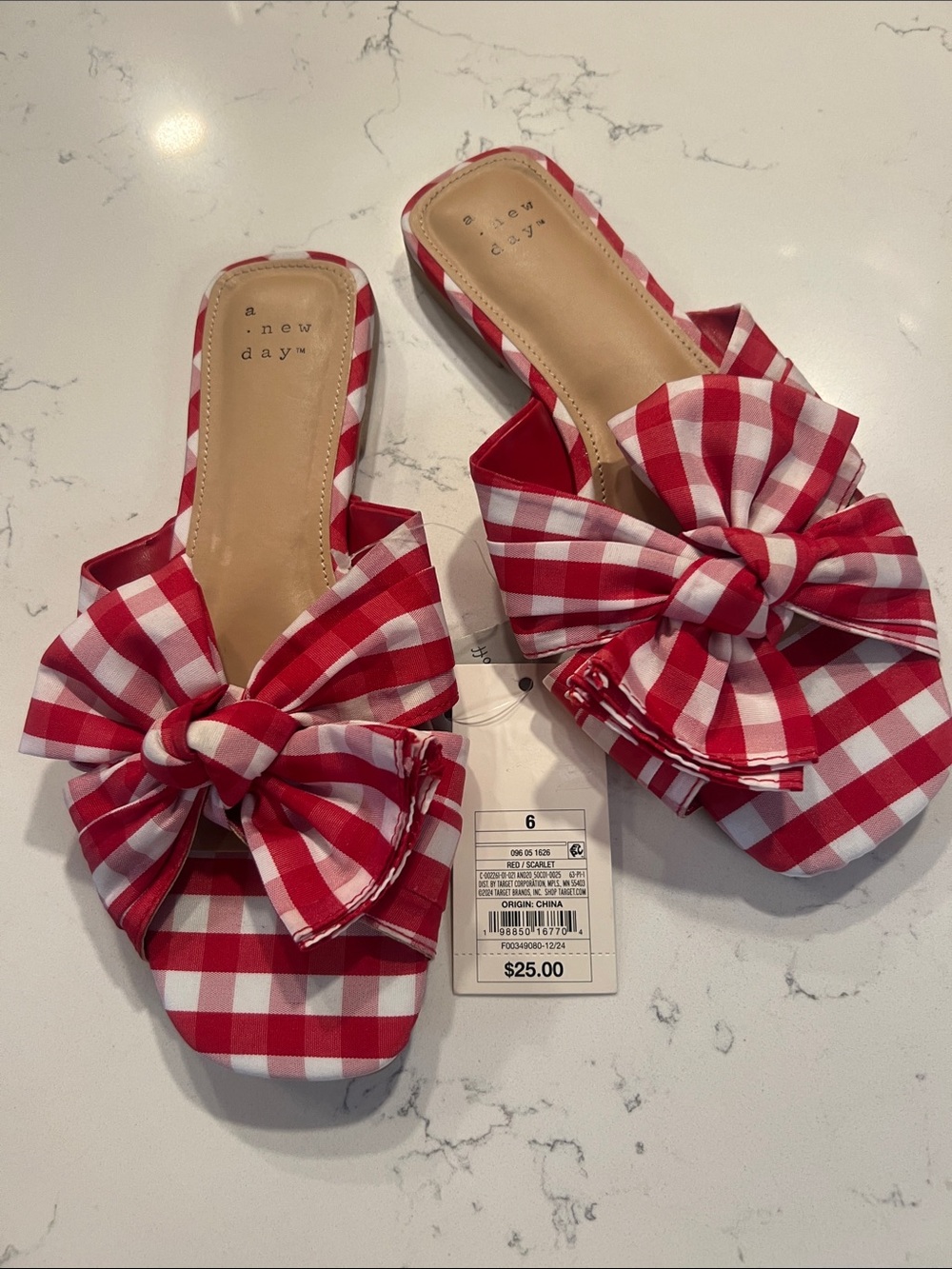 a new day Red & White Gingham Knot Slide Mules